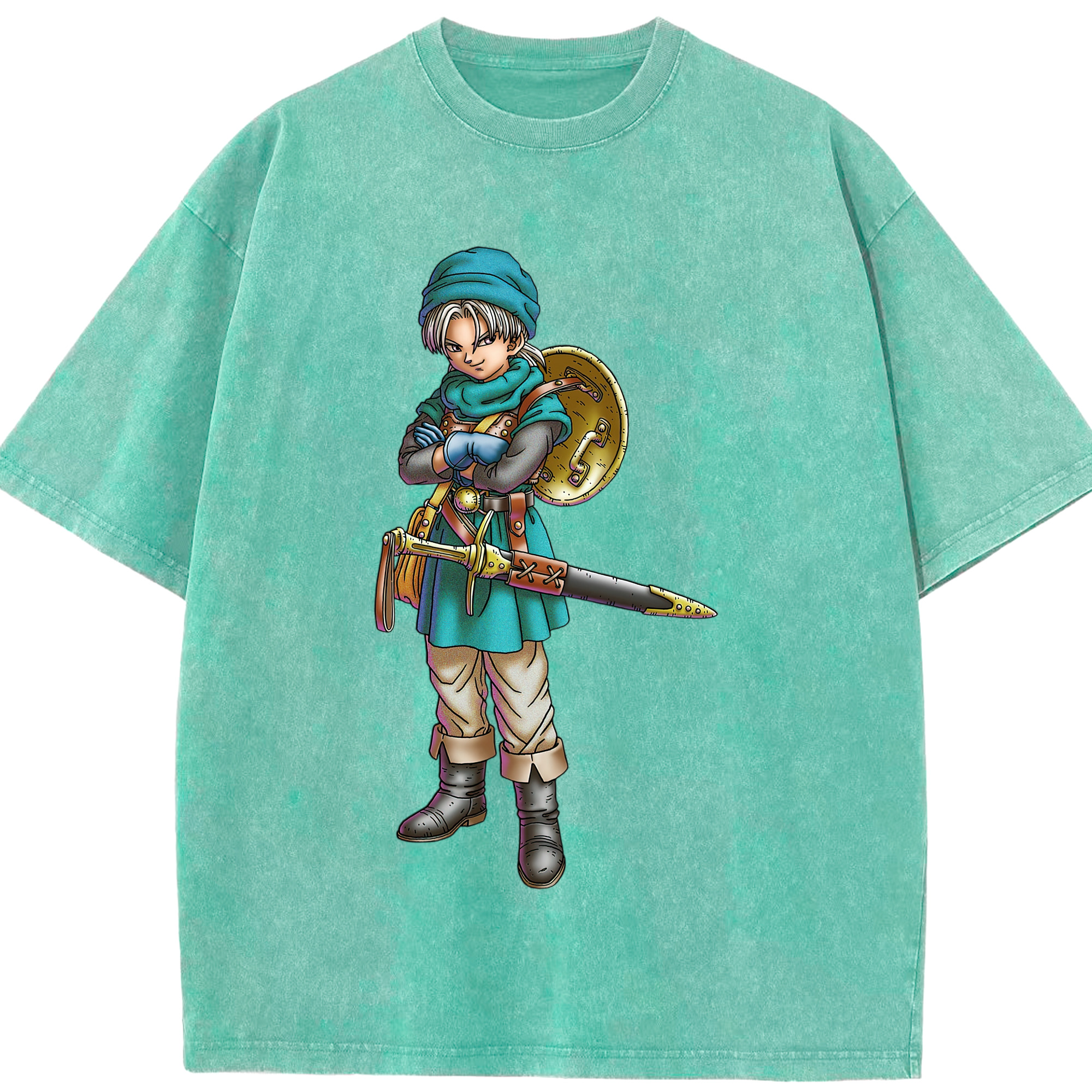 （画像用） ドラゴンクエスト Doragon Kuesuto Dragon Quest 綿100% ヴィンテージ風 半袖Tシャツ（フロントプリント）